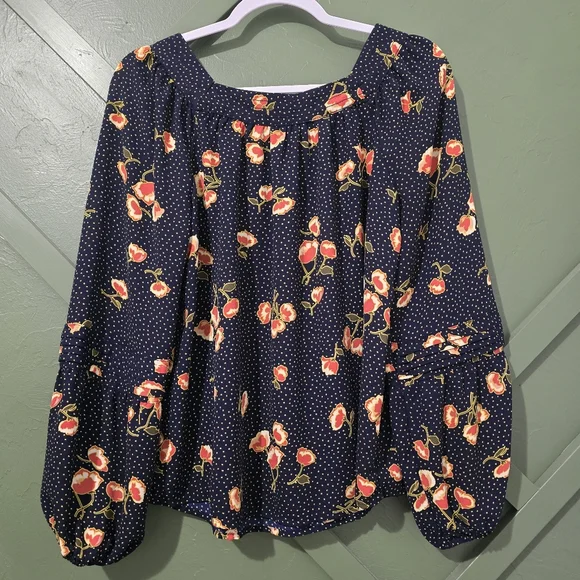 LC Lauren Conrad Medium Floral Navy Blouse - Picture 4 of 4